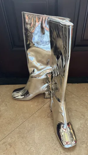Sam Edelman Silver Knee Block Heel Boots size 6 new no box thumbnail 1
