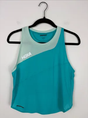 Hoka Glide Tank Top Women’s Size Small Cropped Teal Blue Racerback Active thumbnail 2