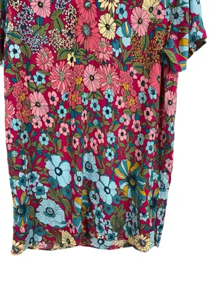 Natural Life Floral Mini Dress Womens M Pink Blue Boho Rayon Short Sleeve Hippie thumbnail 4