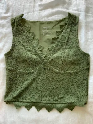 Lace Sage Green Cropped Tank Top thumbnail 1