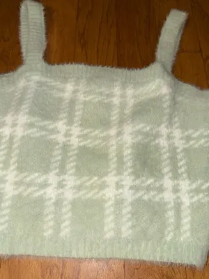 New PacSun Kendall & Kylie Light Mint Green + White Plaid Soft Cropped Top L thumbnail 5