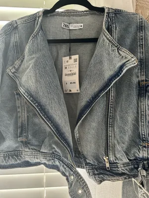 Zara Denim Moto Zip Up Cropped Jacket  thumbnail 8