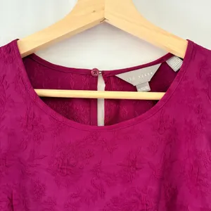Ted Baker Magenta Pink Floral‎ Jacquard Puff Sleeve Blouse XL 1037380 NWT thumbnail 3