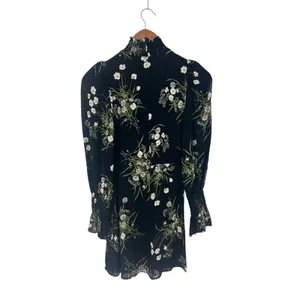 Reformation Archie Floral Print Mini Dress‎ in Black thumbnail 8
