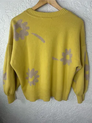 EVERLANE Floral Cotton Merino Wool Crew Neck Puff Sleeve Sweater Size M thumbnail 6