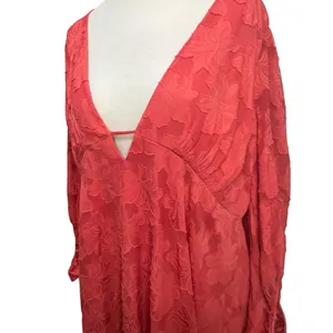Anthropologie Plunge Mini Dress 16W Pink‎ Jacquard Floral Flirty Boho Feminine thumbnail 3