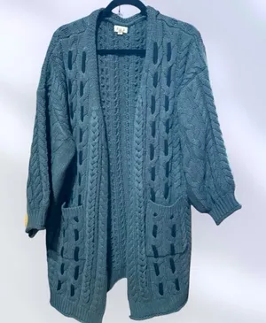 POL Chunky Cable Knit Long Line Slouchy Open Cardigan Sweater Gray S thumbnail 1