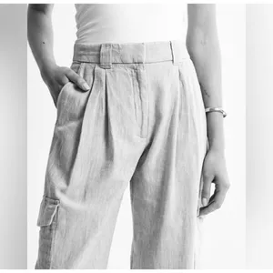 ✨Abercrombie & Fitch Linen-Blend Tailored Ultra Wide-Leg Cargo Sz S Green Pants✨ thumbnail 5
