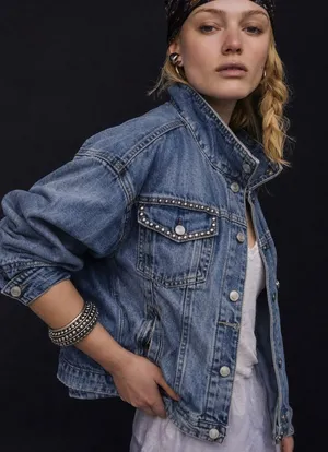 Studded Cropped Denim Jacket | American Rag Cie | Size M thumbnail 1