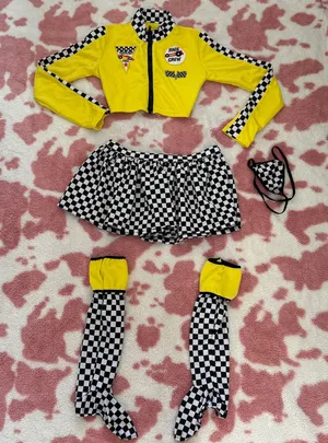 🔥🏁 BRAND NEW Race Day Baddie 5-Piece Set – Checkered & Neon Yellow Medium 🏁🔥 thumbnail 1