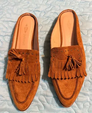 Fringed Tassel Suede Mule for Fall- Chestnut Brown Jolimall -Autumn thumbnail 1