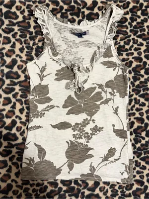 2000s vintage style whimsical american eagle white and grey floral ruffled cami thumbnail 3