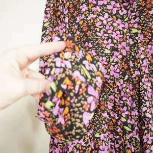 Adyson Parker Women's 3X Floral Button Down Blouse Tiered Peplum Rayon Top Black thumbnail 2