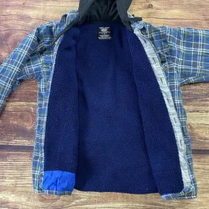 Grit Iron Workwear M Button Up Sherpa Lined Flannel Hooded Jacket Blue thumbnail 2