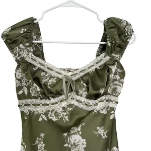 Inspired Hearts Green Floral Velvet Lace Sweetheart Midi Dress Size Small thumbnail 3