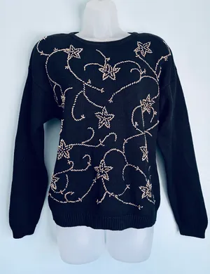 Cezanne Vintage Sweater Beaded Women's Large Black thumbnail 1