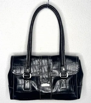 Liz Claiborne Y2K Black Croc Embossed Double Handle Shoulder Bag Purse thumbnail 1