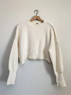 Free People Cream Easy Street Cropped Pullover XS thumbnail 4