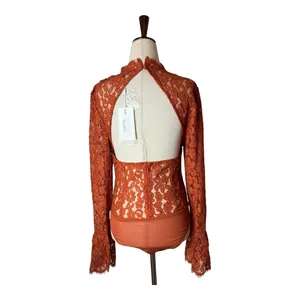 Endless Rose Bodysuit Women Small Orange Lace Cutout‎ Back Long Bel Sleeve NWT thumbnail 4