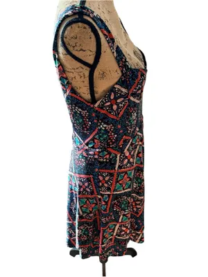 Free People Floral Mirror Image Stretch Fit Flare Dress Size L thumbnail 3