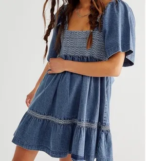 Free People Easy to Love Denim Mini Dress thumbnail 1