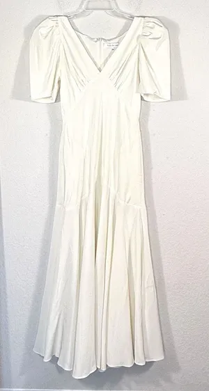 Womens Ivory Satin Puff Sleeve Maxi Dress M Bridal Sofie the Label Bohme NWOT thumbnail 2