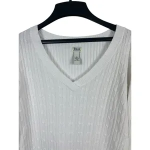 Bass Womens White Cable Knit V Neck Sweater Size L 100% Cotton Classic Preppy thumbnail 4