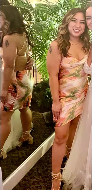 Floral Abstract Backless Asymmetrical Cider Dress Medium (6) thumbnail 3
