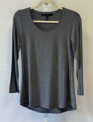 White House Black Market Gray Scoop Neck Long Sleeve Top Petite Small SP‎ Soft thumbnail 1
