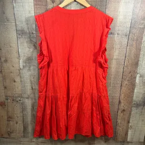 Sonoma Boho Orange Red Tiered Dress XL Tassel Tie Cotton Ruffle Sleeve Lace thumbnail 7