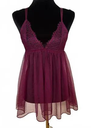 Victoria’s Secret Babydoll Mini Slip Dress Pleated Chiffon Sheer Lace Small NWT thumbnail 1