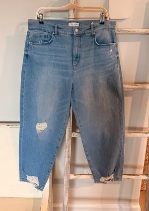 LOFT The Barrel Tapered Jeans Womens 12/31 Blue Light Wash High Rise Distressed thumbnail 1