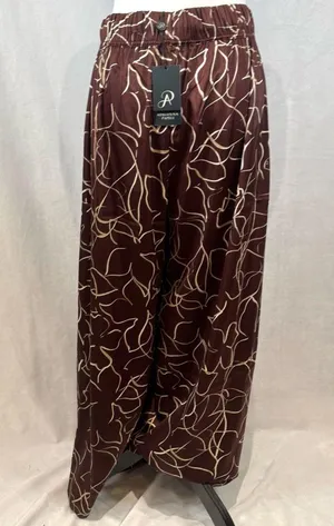 Adrianna Papell copper mocha & white abstract satin wide leg pants medium NWT thumbnail 3