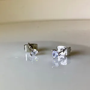 Small CZ Diamond Stud Earrings Silver thumbnail 3