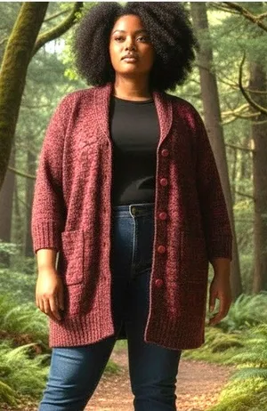 BFA CLASSICS Knit Cardigan Sweater NWOT Red Black Shawl Collar 4X Pockets Boho thumbnail 1
