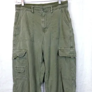 American Eagle Cargo Pants Womens 12 Green High Rise Wide Leg Stretch Utility thumbnail 3