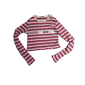 Brandy‎ Melville Striped Long Sleeve Top Red Black Cream Ribbed Crop Crew Neck thumbnail 3