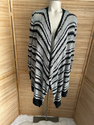 American Eagle Women's Striped black gray Open Front Knit Cardigan Sweater small thumbnail 2