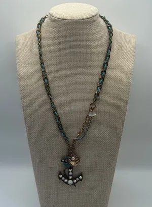 Betsey Johnson Blue Anchor‎ Charm Y2K Necklace Rhinestone Nautical thumbnail 1