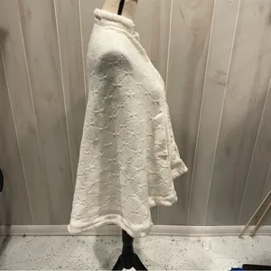 Vintage 70’s creamy white textured sweater knit cape button front tall collar thumbnail 5