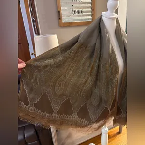 Elegant Paisley Scarf in Brown and Gold thumbnail 2