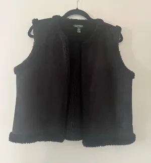 Lauren Ralph Lauren Black Faux Suede Sherpa Vest Large Western Ranch Rodeo thumbnail 1