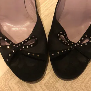 Marc Jacobs Black Satin Open Toe Heels with Rhinestone Bow Size 9 thumbnail 2