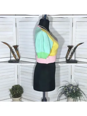 Y2K cropped knit top color block feminine coquette fairy boho cute-goth festival thumbnail 4