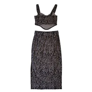 Brit The‎ Label Leopard Print Corset Top Midi Skirt 2 Piece Set Brown M thumbnail 2