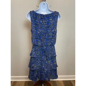 Banana Republic Blue Chiffon Flowy Sleeveless Dress Black White Accents Size 6 thumbnail 3