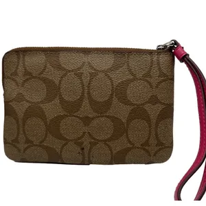 COACH Brown and Fuchsia Coated Canvas Wristlet thumbnail 2