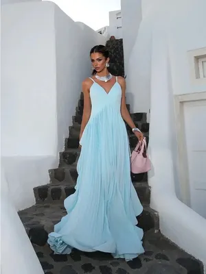 Ice Blue Ruffle Mermaid Pleated Maxi Dress with Adjustable Straps XL NWOT thumbnail 2