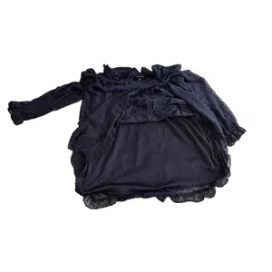 Sheer Navy Blue Dotted Tier Ruffle Dress Long‎ Sleeves Size L Romantic Whimsy thumbnail 11