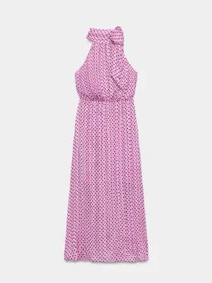 NWT Zara Polka Dot Halter Neckline Midi Pleated Satin Bloggers Fave Dress thumbnail 2